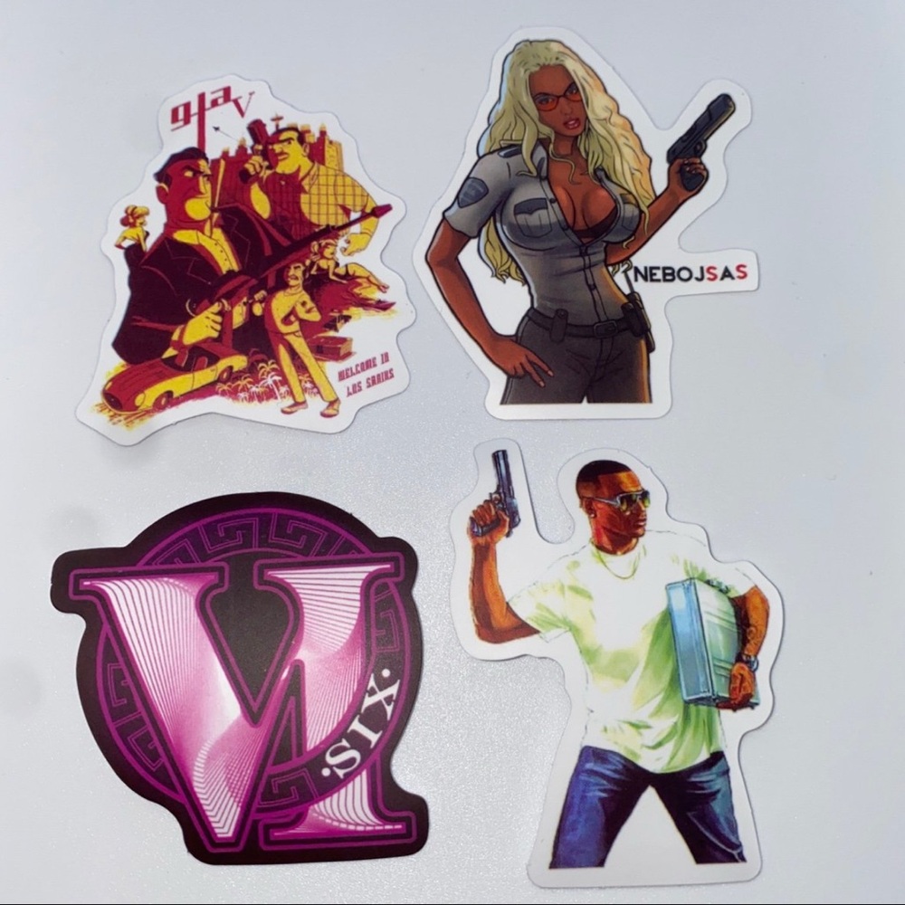 4x lot of GTA 5, 4 animated series exclusive stickers 1.5 inches for decorations